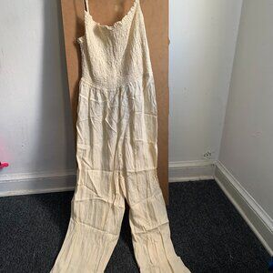 Cream Smocked Wide-Leg Jumpsuit – Lightweight & Flowy